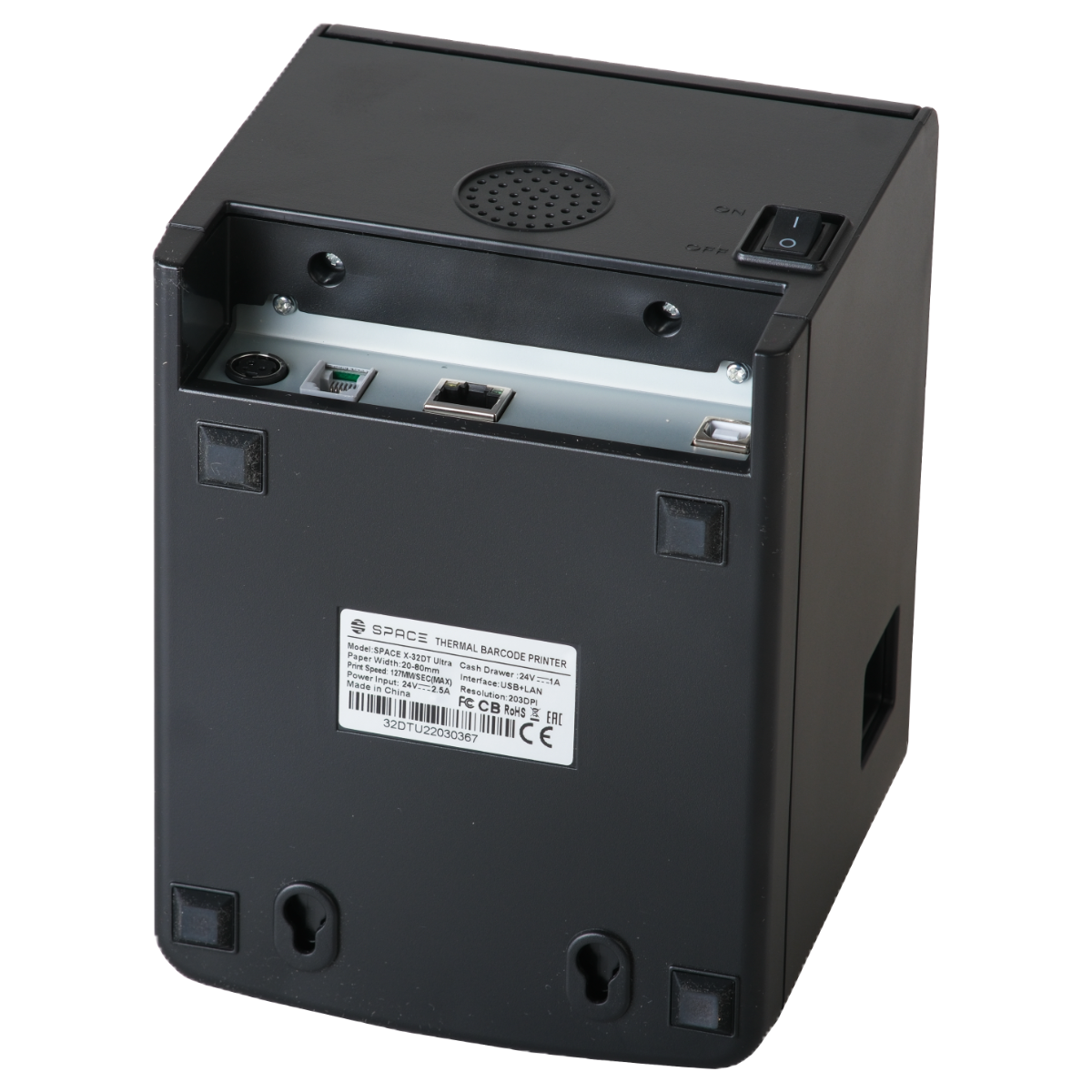 Принтер этикеток SPACE Х-32ULTRA (черный, термопечать, 203 dpi, USB, Ethernet, ширина печати 76 мм, скорость печати 127 мм/сек, черный)