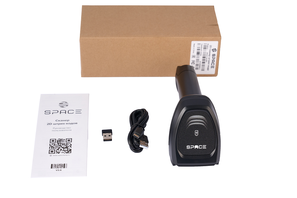 Сканер штрихкода SPACE 2024-2D-BT ручной, беспроводной, USB (черный)