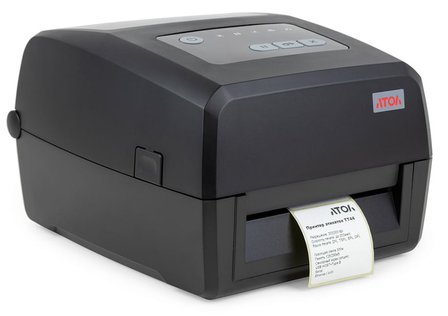 Принтер этикеток АТОЛ ТТ44 (термотрансферный, 203 dpi, OTG, LCD, USB, RS-232, Ethernet, ширина печати 108 мм, скорость печати 203 мм/сек)